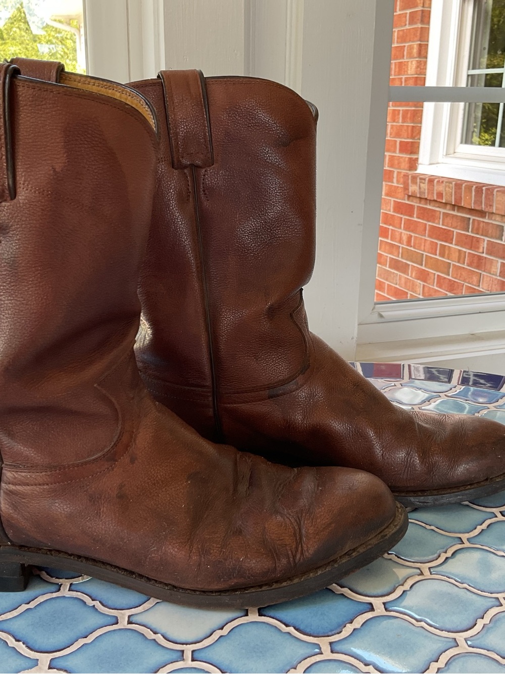 Justin Boots Brown Leather Pull-On Western Cowboy Boots